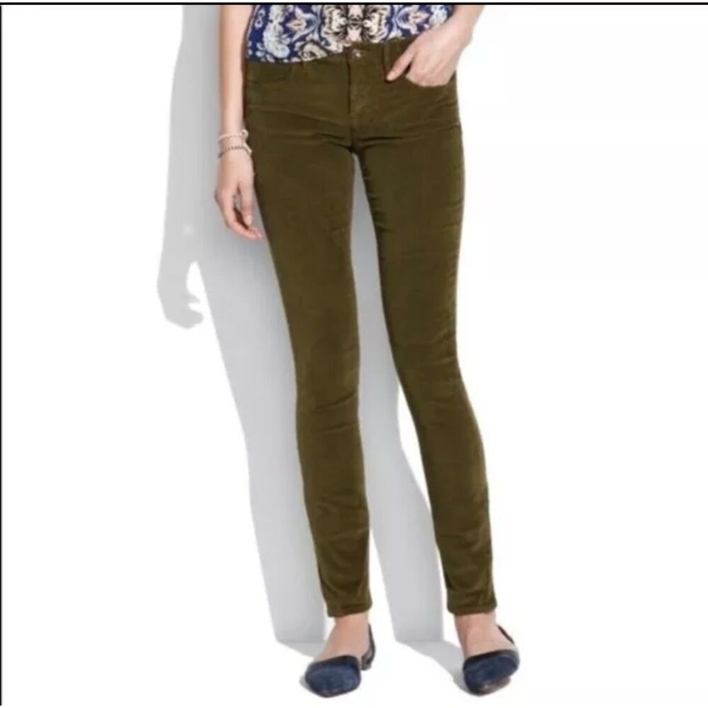 Madewell Women's Tapered Skinny Corduroy Pants 27x32 Olive Green Cotton Blend